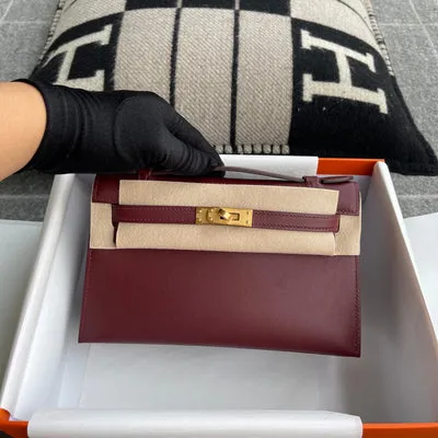 KELLY POCHETTE SWIFT LEATHER ROUGE H WITH GOLD HARDWARE (GHW) - 2