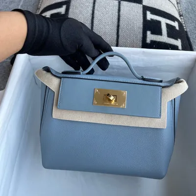 24/24 (MINI) EVERCOLOR & SWIFT LEATHER BLEU LIN WITH GOLD HARDWARE (GHW) - 3