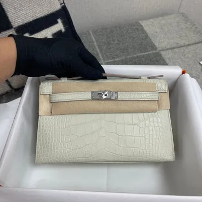 KELLY POCHETTE MATTE MISSISSIPPIENSIS ALLIGATOR LEATHER BETON WITH PALLADIUM HARDWARE (PHW) - 1