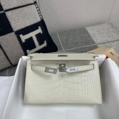 KELLY POCHETTE MATTE MISSISSIPPIENSIS ALLIGATOR LEATHER BETON WITH PALLADIUM HARDWARE (PHW) - 2