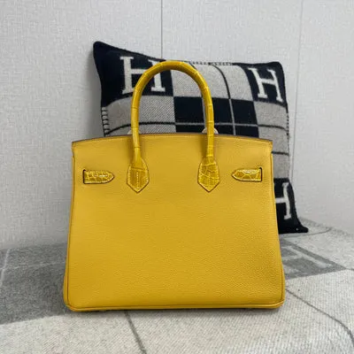 BIRKIN 30 TOUCH SHINY (LISSE) MISSISSIPPIENSIS ALLIGATOR LEATHER & TOGO LEATHER JAUNE AMBRE WITH GOLD HARDWARE (GHW) - 2