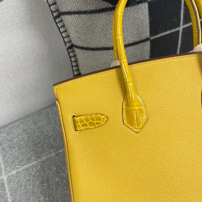 BIRKIN 30 TOUCH SHINY (LISSE) MISSISSIPPIENSIS ALLIGATOR LEATHER & TOGO LEATHER JAUNE AMBRE WITH GOLD HARDWARE (GHW) - 6