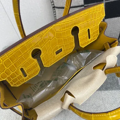 BIRKIN 30 TOUCH SHINY (LISSE) MISSISSIPPIENSIS ALLIGATOR LEATHER & TOGO LEATHER JAUNE AMBRE WITH GOLD HARDWARE (GHW) - 3