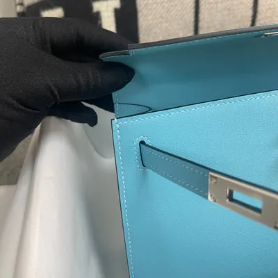 KELLY POCHETTE SWIFT LEATHER BLEU PAON WITH PALLADIUM HARDWARE (PHW) - 7