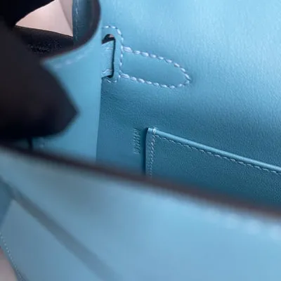 KELLY POCHETTE SWIFT LEATHER BLEU PAON WITH PALLADIUM HARDWARE (PHW) - 5