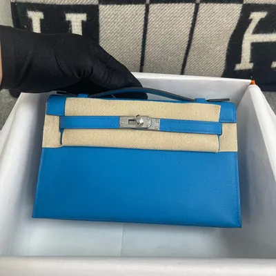 KELLY POCHETTE SWIFT LEATHER BLEU HYDRA WITH PALLADIUM HARDWARE (PHW) - 1