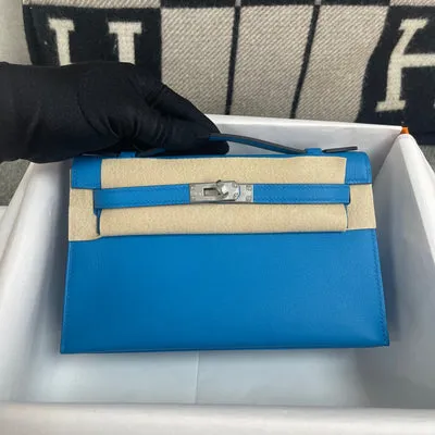 KELLY POCHETTE SWIFT LEATHER BLEU HYDRA WITH PALLADIUM HARDWARE (PHW) - 2
