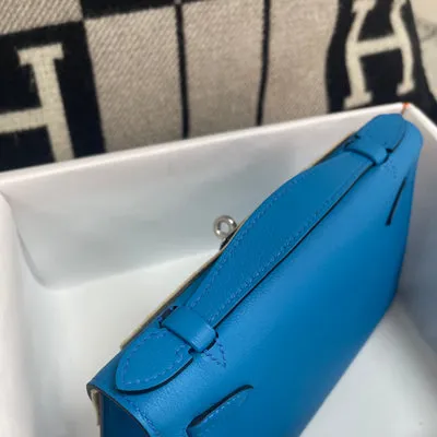 KELLY POCHETTE SWIFT LEATHER BLEU HYDRA WITH PALLADIUM HARDWARE (PHW) - 5