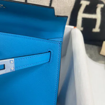 KELLY POCHETTE SWIFT LEATHER BLEU HYDRA WITH PALLADIUM HARDWARE (PHW) - 4
