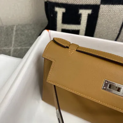 KELLY POCHETTE SWIFT LEATHER SESAME WITH PALLADIUM HARDWARE (PHW) - 8