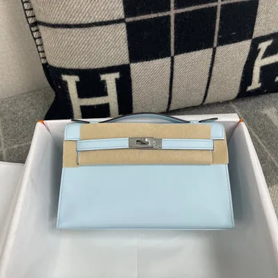 KELLY POCHETTE SWIFT LEATHER BLEU BRUME WITH PALLADIUM HARDWARE (PHW) - 1