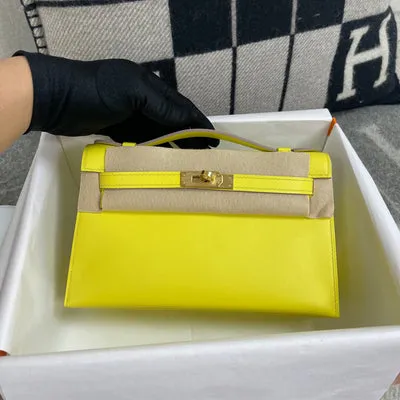 KELLY POCHETTE SWIFT LEATHER LIME WITH GOLD HARDWARE (GHW) - 1