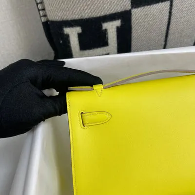 KELLY POCHETTE SWIFT LEATHER LIME WITH GOLD HARDWARE (GHW) - 6
