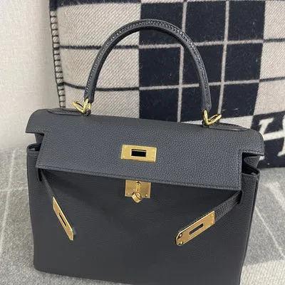 KELLY 28 TOUCH TOGO LEATHER & LIZARD LEATHER NOIR (BLACK) HANDLE WITH GOLD HARDWARE (GHW) - 3
