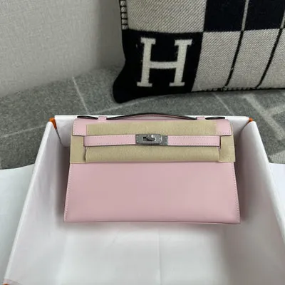 KELLY POCHETTE SWIFT LEATHER ROSE SAKURA WITH PALLADIUM HARDWARE (PHW) - 1