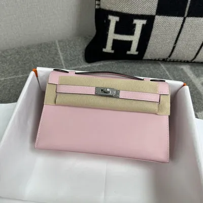 KELLY POCHETTE SWIFT LEATHER ROSE SAKURA WITH PALLADIUM HARDWARE (PHW) - 2