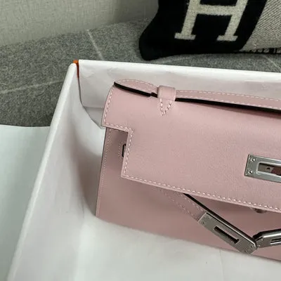 KELLY POCHETTE SWIFT LEATHER ROSE SAKURA WITH PALLADIUM HARDWARE (PHW) - 4