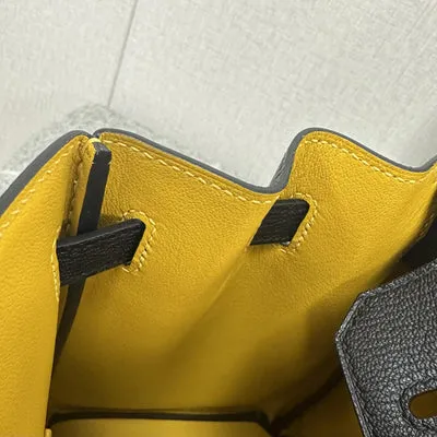 BIRKIN 25 CHEVRE LEATHER HORSESHOE STAMP (HSS) BI-COLOR NOIR (BLACK) & JAUNE AMBRE GOLD HARDWARE (GHW) - 4