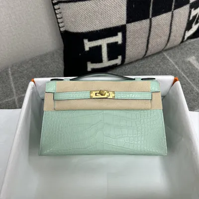 KELLY POCHETTE MATTE MISSISSIPPIENSIS ALLIGATOR LEATHER VERT D'EAU WITH GOLD HARDWARE (GHW) - 1