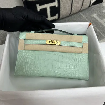 KELLY POCHETTE MATTE MISSISSIPPIENSIS ALLIGATOR LEATHER VERT D'EAU WITH GOLD HARDWARE (GHW) - 2