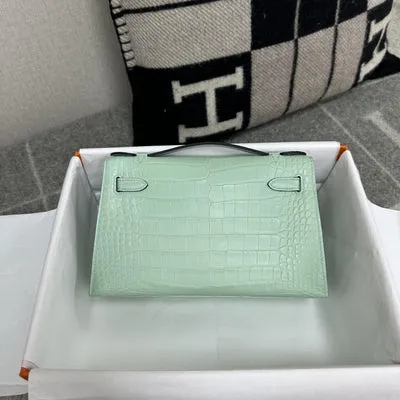 KELLY POCHETTE MATTE MISSISSIPPIENSIS ALLIGATOR LEATHER VERT D'EAU WITH GOLD HARDWARE (GHW) - 4