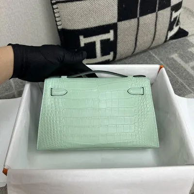 KELLY POCHETTE MATTE MISSISSIPPIENSIS ALLIGATOR LEATHER VERT D'EAU WITH GOLD HARDWARE (GHW) - 5