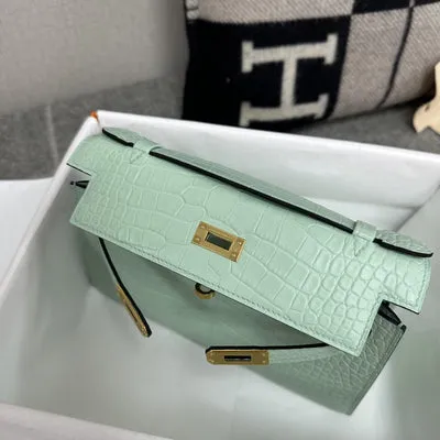 KELLY POCHETTE MATTE MISSISSIPPIENSIS ALLIGATOR LEATHER VERT D'EAU WITH GOLD HARDWARE (GHW) - 6