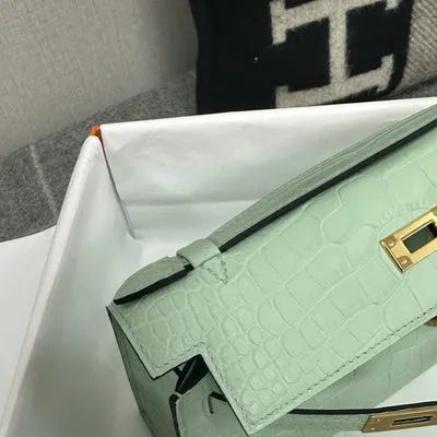 KELLY POCHETTE MATTE MISSISSIPPIENSIS ALLIGATOR LEATHER VERT D'EAU WITH GOLD HARDWARE (GHW) - 7