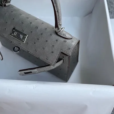 MINI KELLY II (20) OSTRICH LEATHER GRIS ASPHALTE WITH PALLADIUM HARDWARE (PHW) - 2