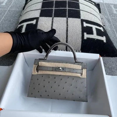 MINI KELLY II (20) OSTRICH LEATHER GRIS ASPHALTE WITH PALLADIUM HARDWARE (PHW) - 1