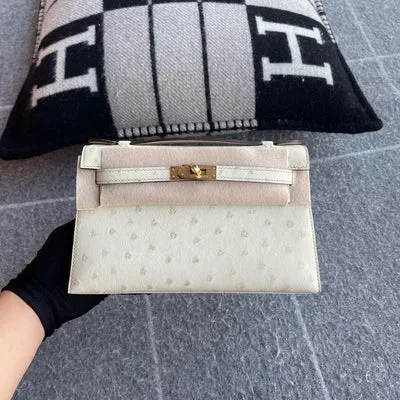 KELLY POCHETTE OSTRICH LEATHER PARCHEMIN (3C) WITH GOLD HARDWARE (GHW) - 1