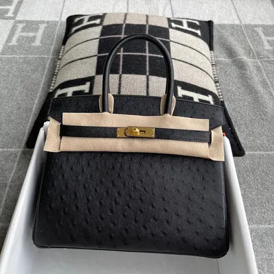 BIRKIN 30 OSTRICH LEATHER BLACK WITH GOLD HARDWARE (GHW) - 2