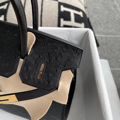 BIRKIN 30 OSTRICH LEATHER BLACK WITH GOLD HARDWARE (GHW) - 5