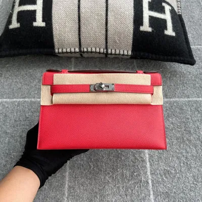 KELLY POCHETTE EPSOM LEATHER ROUGE TOMATE WITH PALLADIUM HARDWARE (PHW) - 1