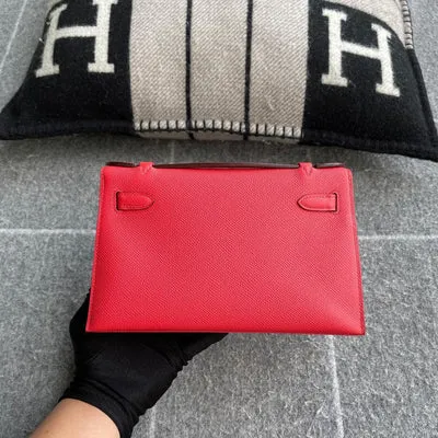KELLY POCHETTE EPSOM LEATHER ROUGE TOMATE WITH PALLADIUM HARDWARE (PHW) - 2