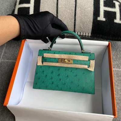 MINI KELLY II (20) OSTRICH LEATHER VERT VERTIGO WITH GOLD HARDWARE (GHW) - 1