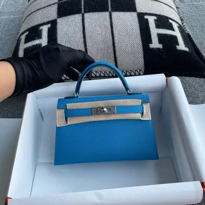 MINI KELLY II (20) EPSOM LEATHER BLEU ZANZIBAR WITH PALLADIUM HARDWARE (PHW) - 1