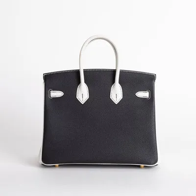 BIRKIN 25 TOGO LEATHER HORSESHOE STAMP (HSS) BI-COLOR NOIR (BLACK) & WHITE WITH GOLD HARDWARE (GHW) - 2