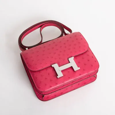 CONSTANCE 18 (MINI) OSTRICH LEATHER ROSE TYRIEN WITH PALLADIUM HARDWARE (PHW) - 3