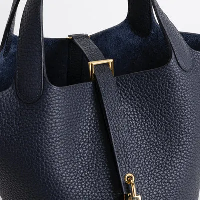 PICOTIN 18 LOCK CLEMENCE LEATHER BLEU NUIT WITH GOLD HARDWARE (GHW) - 4