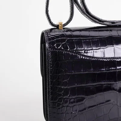 CONSTANCE 18 (MINI) SHINY MISSISSIPPIENSIS ALLIGATOR LEATHER NOIR (BLACK) WITH GOLD HARDWARE (GHW) - 5