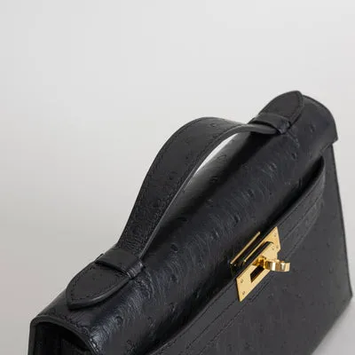 KELLY POCHETTE OSTRICH LEATHER NOIR (BLACK) WITH GOLD HARDWARE (GHW) - 4