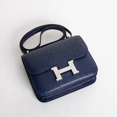 CONSTANCE 18 (MINI) OSTRICH LEATHER BLEU SAPHIR WITH PALLADIUM HARDWARE (PHW) - 3
