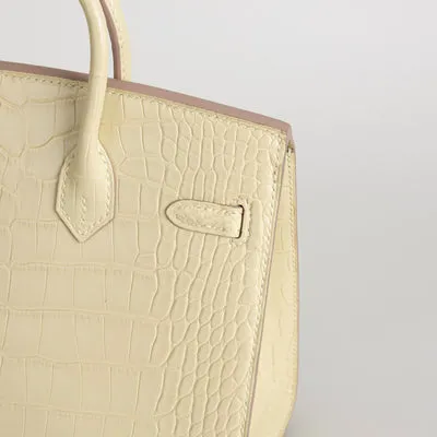 BIRKIN 20 (SELLIER SHAPE) MATTE MISSISSIPPIENSIS ALLIGATOR LEATHER VANILLA WITH GOLD HARDWARE (GHW) - 6