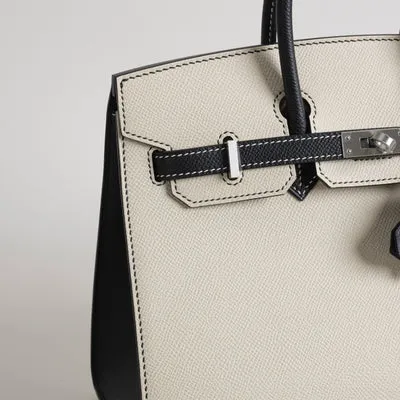 BIRKIN 25 EPSOM LEATHER (SELLIER SHAPE) HORSESHOE STAMP (HSS) BI-COLOR NATA & NOIR (BLACK) WITH PALLADIUM HARDWARE (PHW) - 5