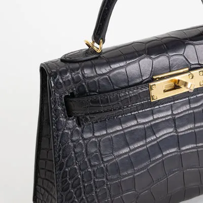 MINI KELLY II (20) MATTE MISSISSIPPIENSIS ALLIGATOR LEATHER NOIR (BLACK) WITH GOLD HARDWARE (GHW) - 4