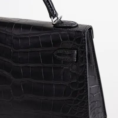 MINI KELLY II (20) MATTE MISSISSIPPIENSIS ALLIGATOR LEATHER NOIR (BLACK) WITH PALLADIUM HARDWARE (PHW) - 6