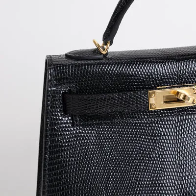 MINI KELLY II (20) LIZARD LEATHER NOIR (BLACK) WITH GOLD HARDWARE (GHW) - 4