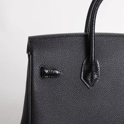 BIRKIN 25 TOUCH LIZARD LEATHER & TOGO LEATHER NOIR (BLACK) WITH PALLADIUM HARDWARE (PHW) - 5