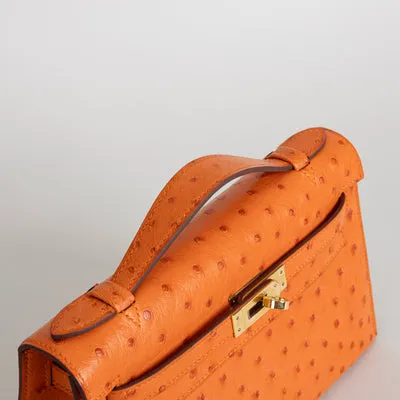 KELLY POCHETTE OSTRICH LEATHER ORANGE WITH GOLD HARDWARE (GHW) - 4